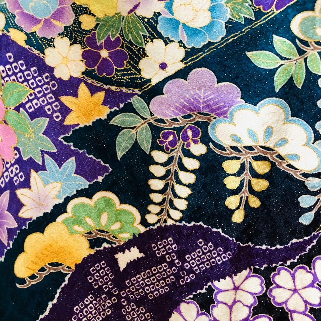 振袖正絹フルセット‼️豪華絢爛深緑×水色ラメキッラキラ⭐︎花々金彩