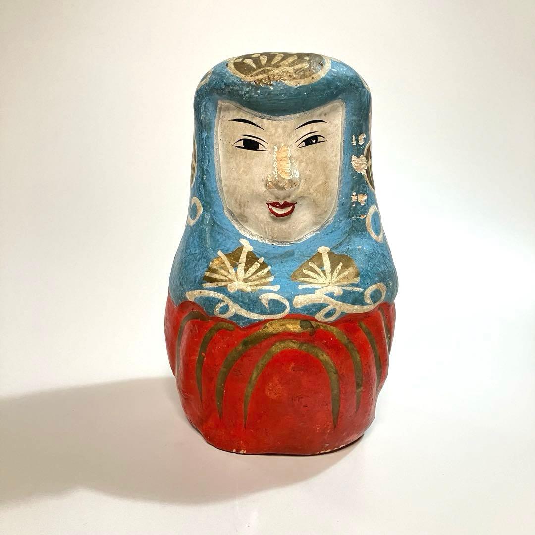 郷土玩具　古作　女達磨　貯金玉　土人形　だるま　ダルマ　縁起物　民芸　オブジェ 郷土玩具 古作 女達磨 貯金玉 土人形 だるま ダルマ 縁起物 民芸