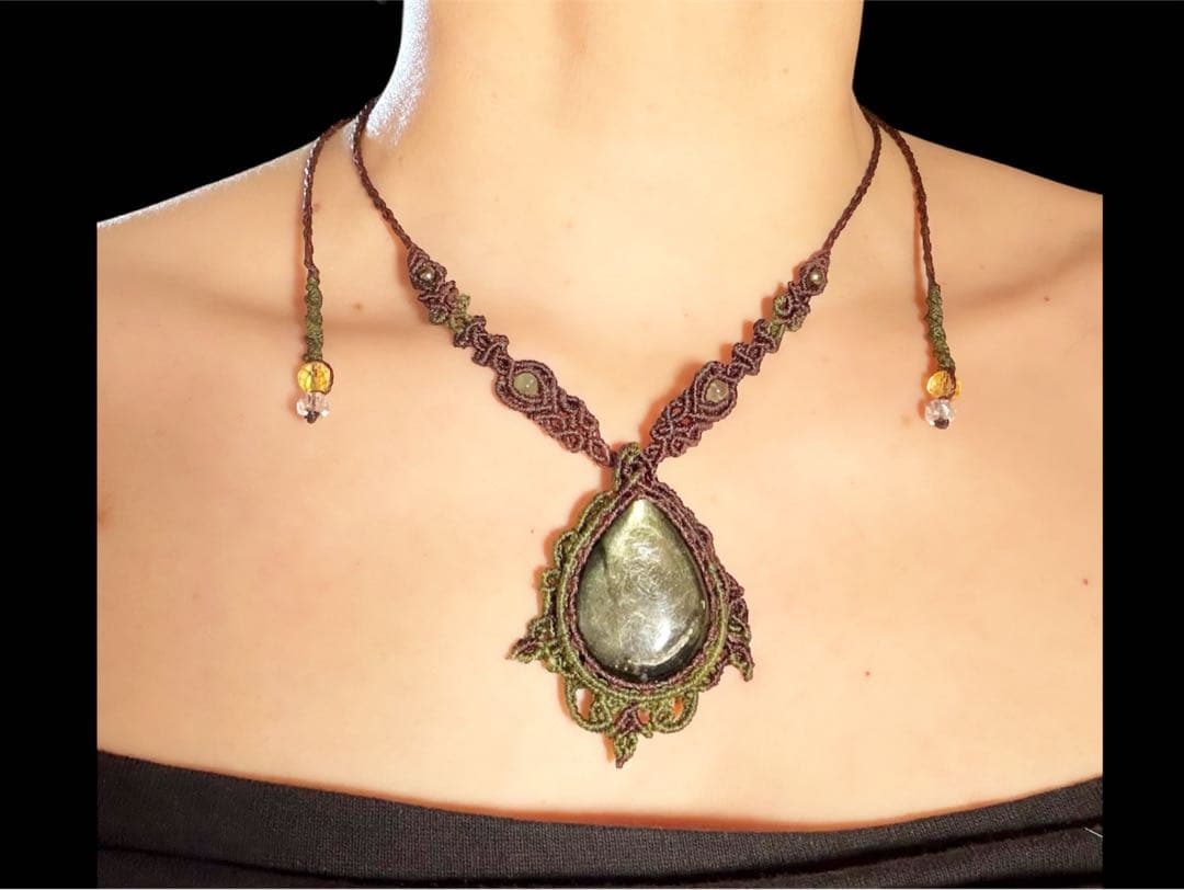 照希望】グリーンマイカ マクラメネックレス n144｜癒しと希望の天然石