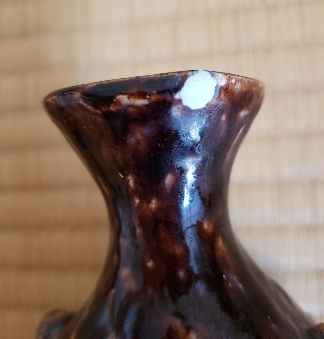 no199 厳島神社 宮島焼の 山居囲碁超細密彫刻 徳利