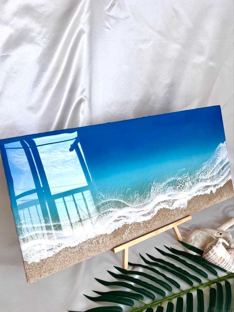 大パネル『宮古島ブルー』レジンアート 59.5cm × 27.0cm