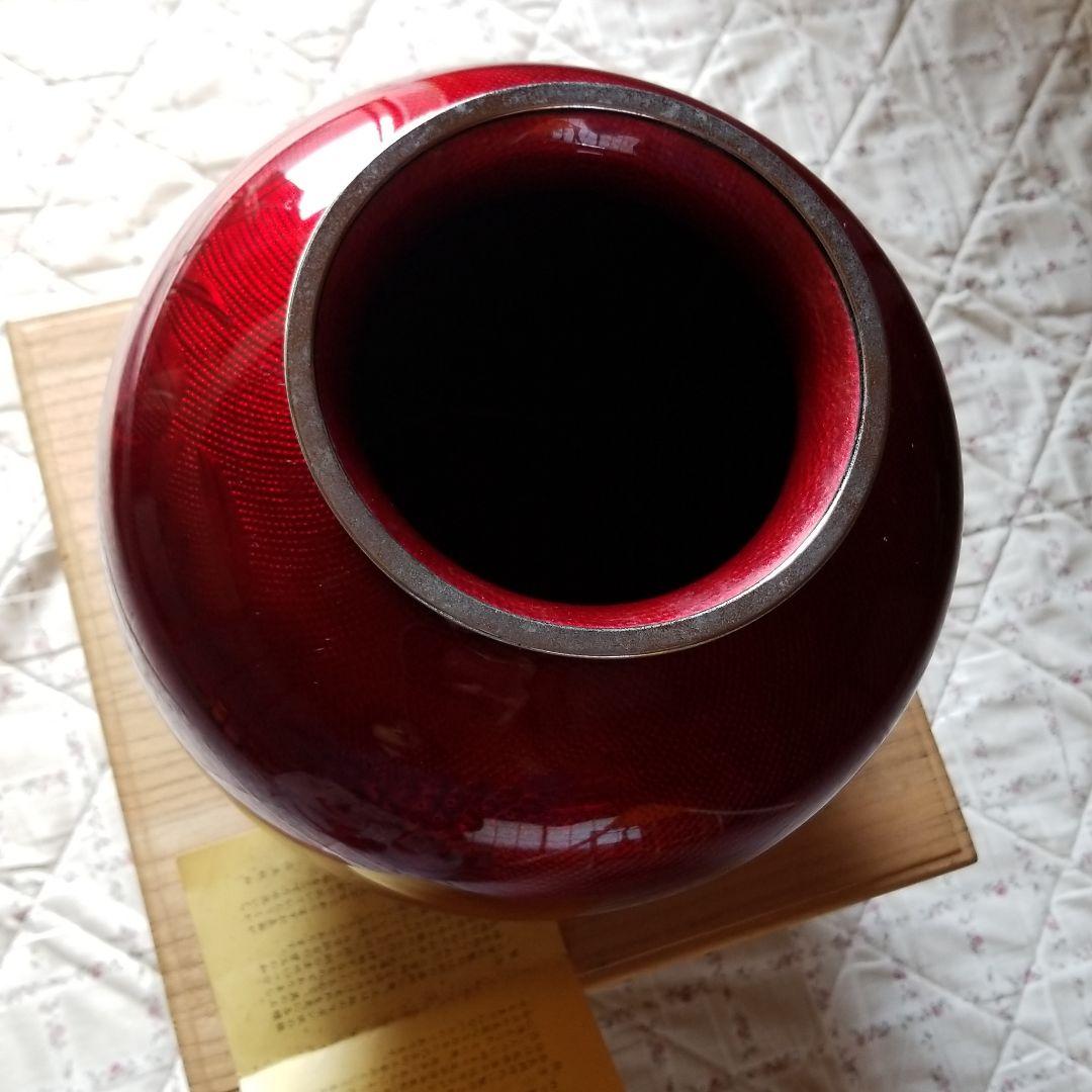 七宝花瓶 赤 佐藤七宝店謹製 七宝花瓶 赤透四君子文 台座付 共