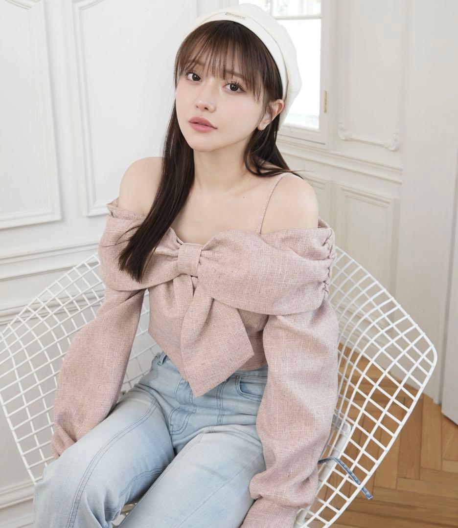 LIPSERVICE リボンオフショルロングスリーブトップス ピンク - メルカリ