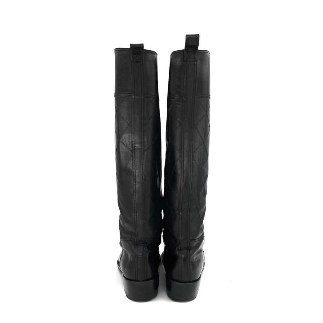 《超美品》シャネル ロングブーツ キルティング マトラッセ レザー 黒系 37