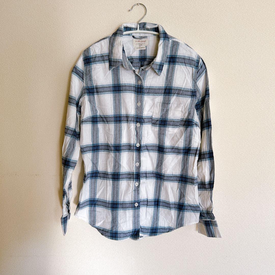 美品】Weatherproof チェック柄 長袖シャツ 青 白 おしゃれ - メルカリ