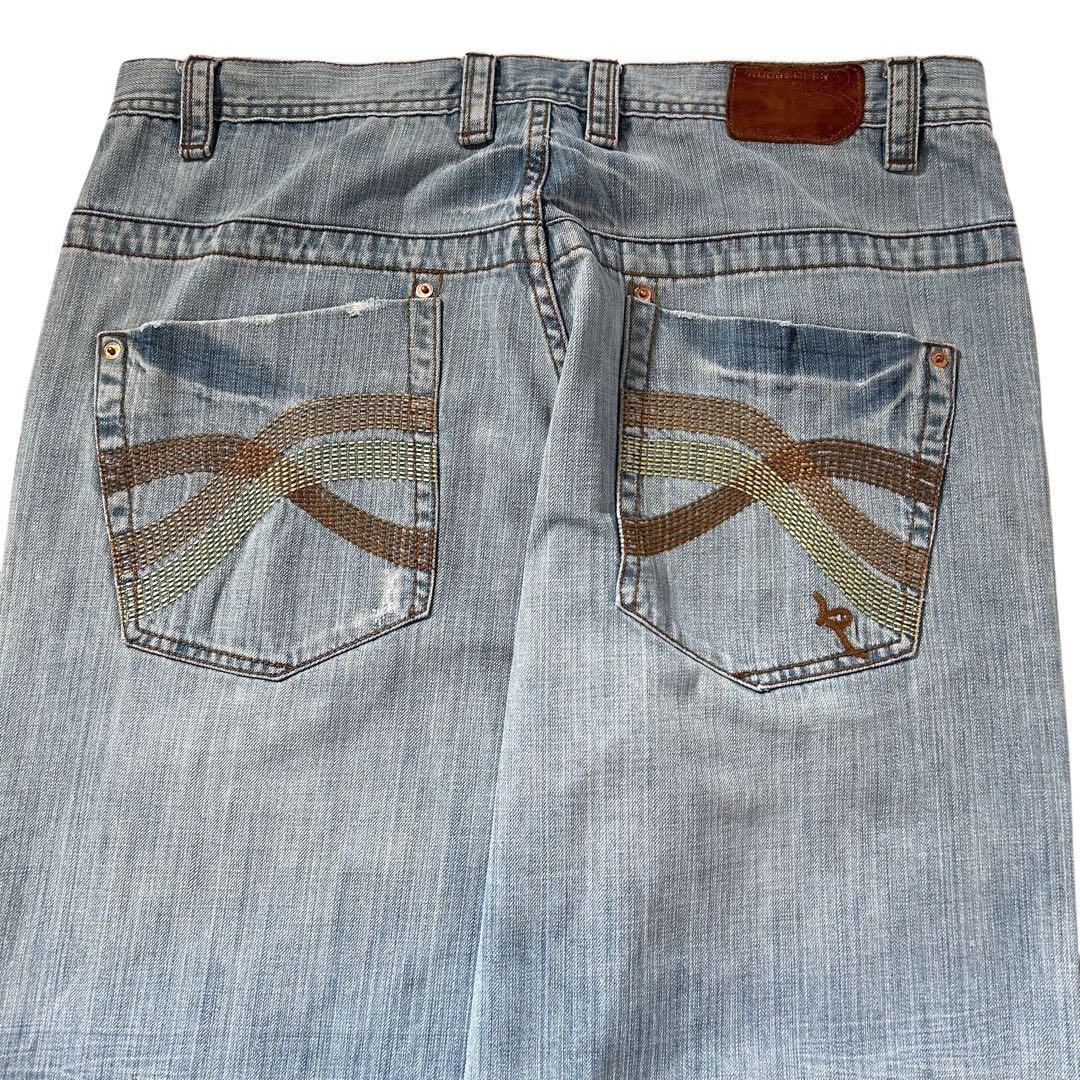 00s 希少 ロカウェア 超極太 バギーパンツ デニム W38 刺繍ロゴ B系