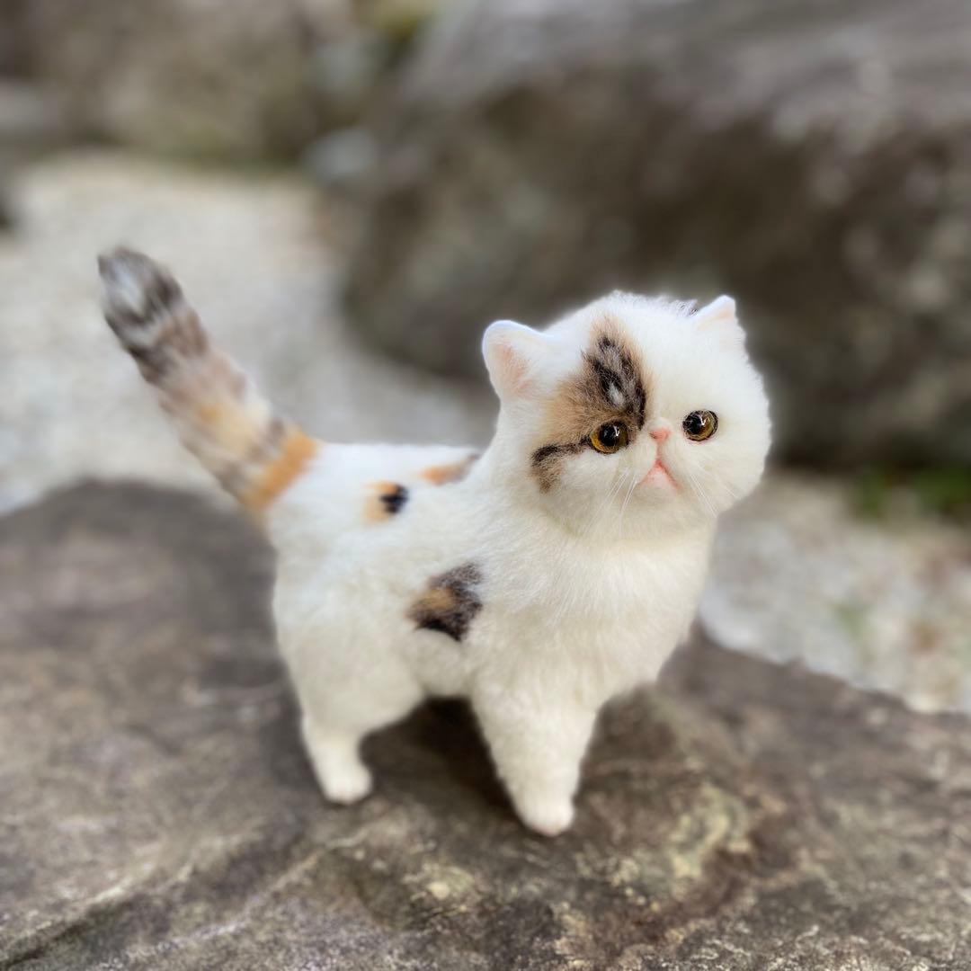 羊毛フェルト猫 全身タイプ リアル可愛い三毛のエキゾチックショート