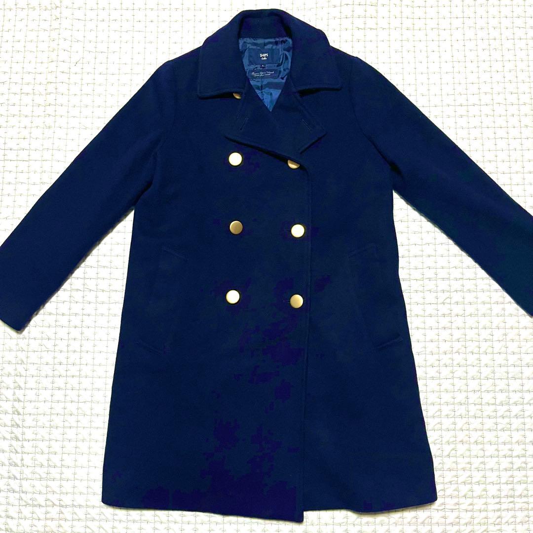 美品 SHIPS シップス ピーコート ウールコート ネイビー 金ボタン S