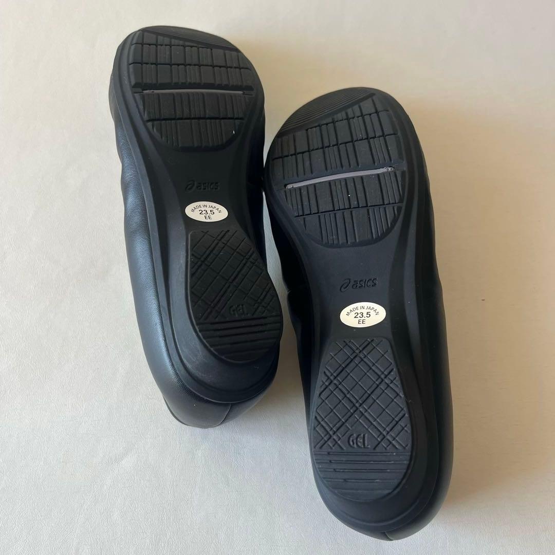 【新品】pedala アシックス　フラットシューズ リボン　黒　23.5cm