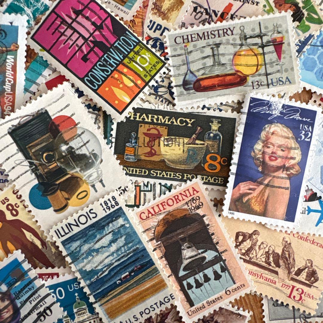 おしゃれな外国切手 アメリカ 50枚 海外切手 紙もの 古切手