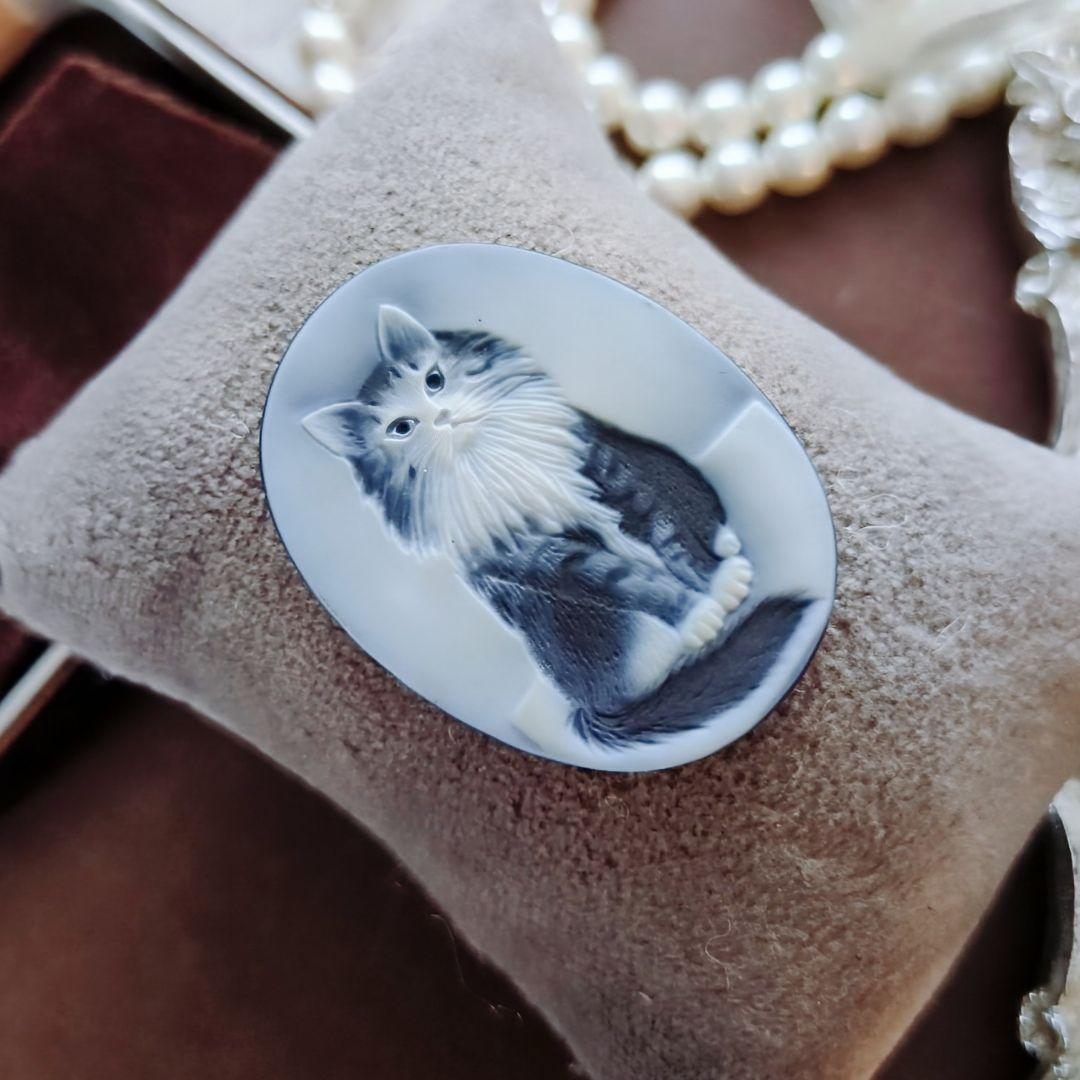 ドイツ CAMEO ストーン メノウ カメオ ルース 猫 メインクーン