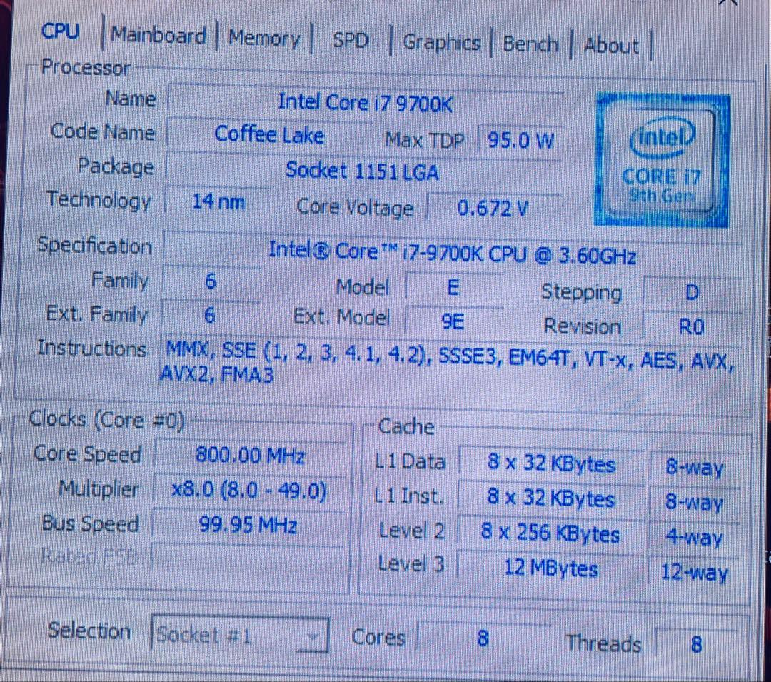 CPU Intel Core i7-9700K CPU [3.6GHz] LGA1151