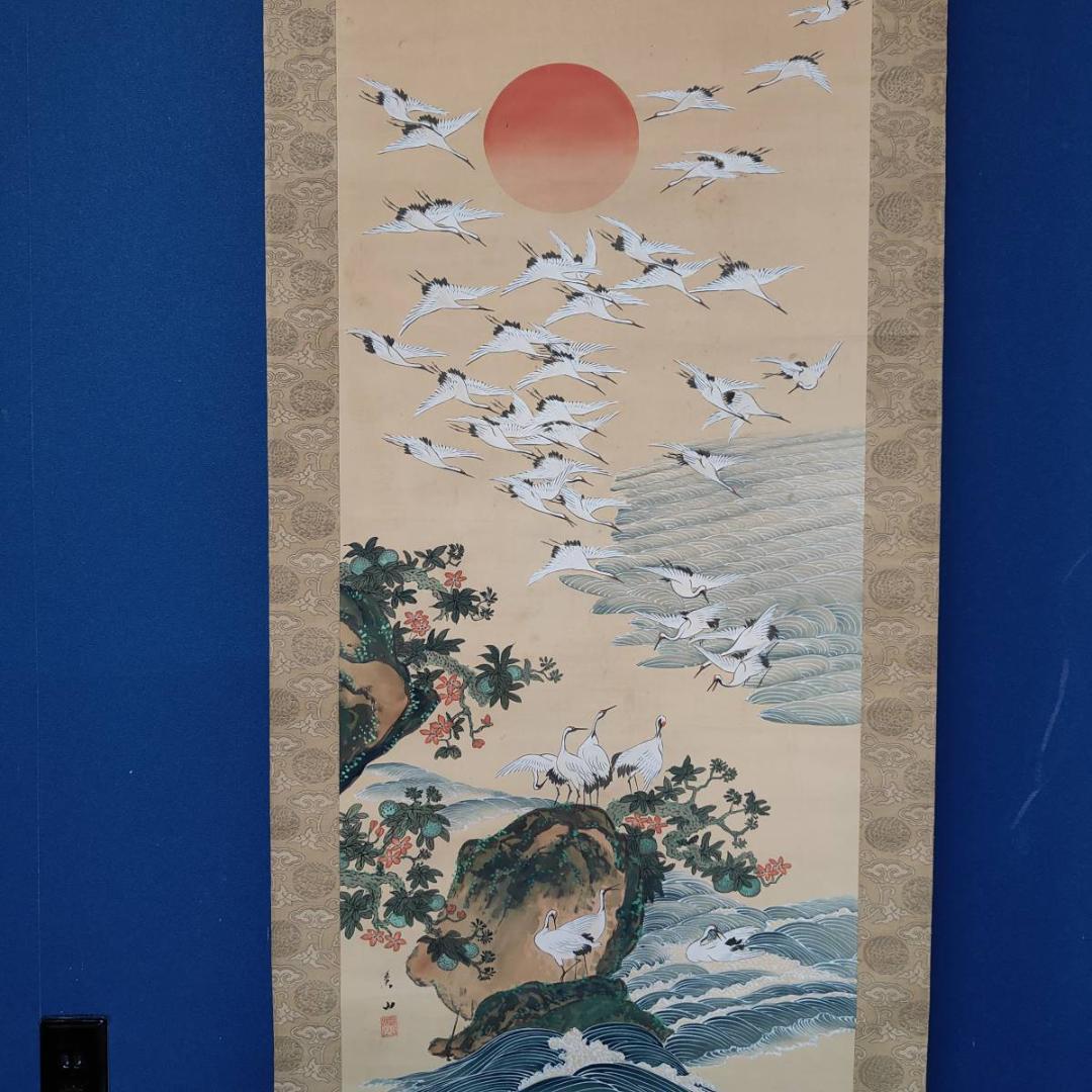 真作/渓山/千羽鶴図/花鳥/桐共箱付/布袋屋掛軸A-517 - メルカリ
