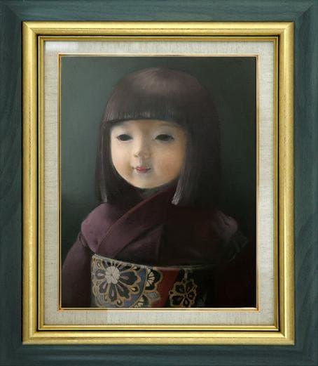 ❤️新作 油絵 菅家令子絵 絵画インテリアF6-010426 市松人形 日本人形