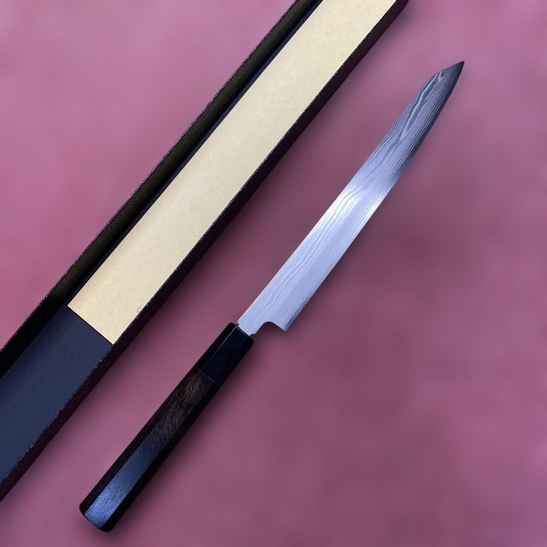 ハイカーボンステンレス鋼 両刃 勘所切付柳刃包丁 225㎜ 7.5寸