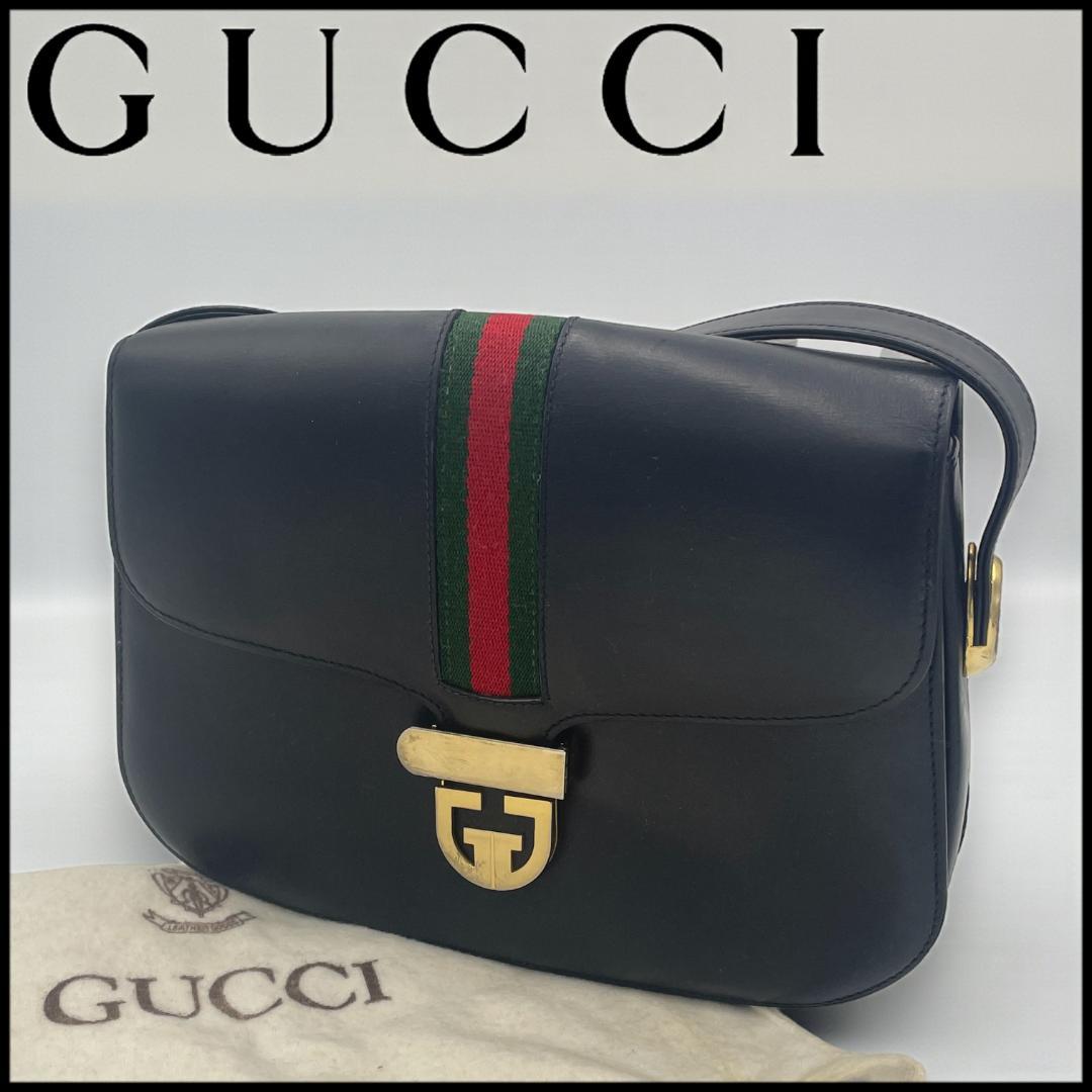 GUCCI】オールド シェリーライン レザー ショルダーバッグ ブラック