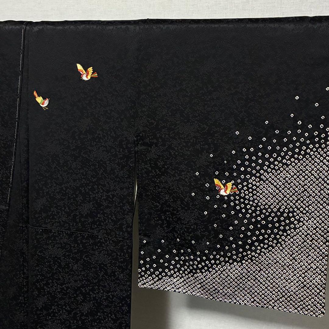 D143 訪問着 絞り 鳥刺繍 花紋 正絹 着物 袷 未使用極美品 着物・浴衣