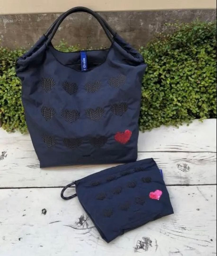 Ball & Chain エコバッグ 神戸限定 2周年記念　ネイビーポーチ&Ｍ ❤️Ball&Chain KOBE 2周年❤️