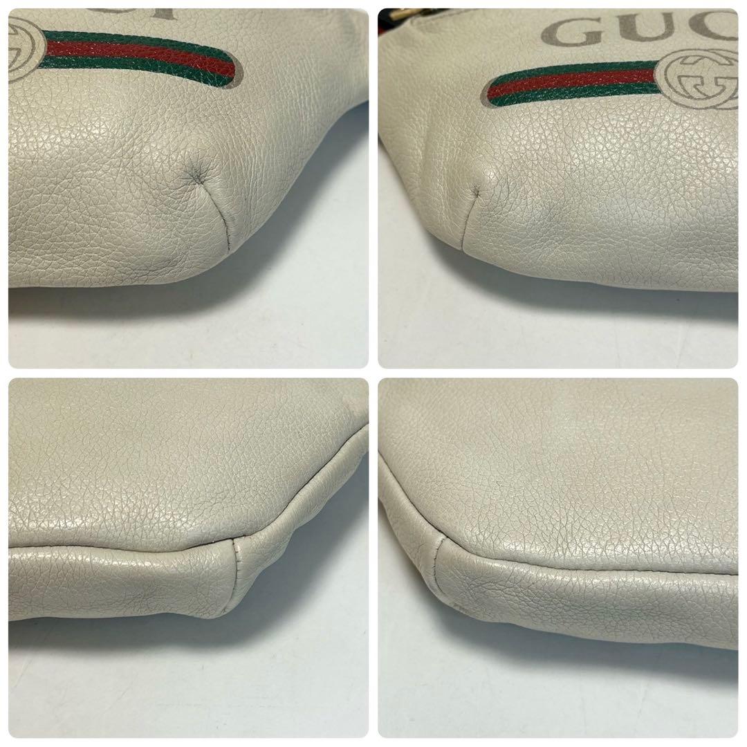 o22【美品】グッチ ロゴプリント レザー シェリーライン ボディバッグ