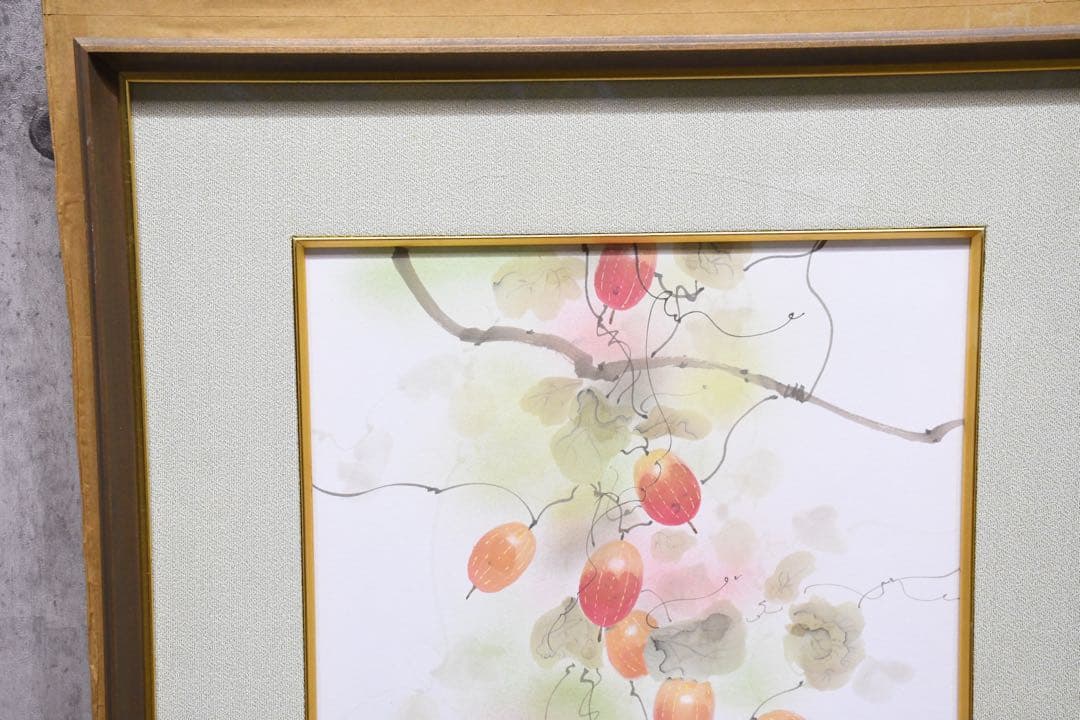 ALK169 佐々木経二 烏瓜 (実) F6号 真作 額装 共箱