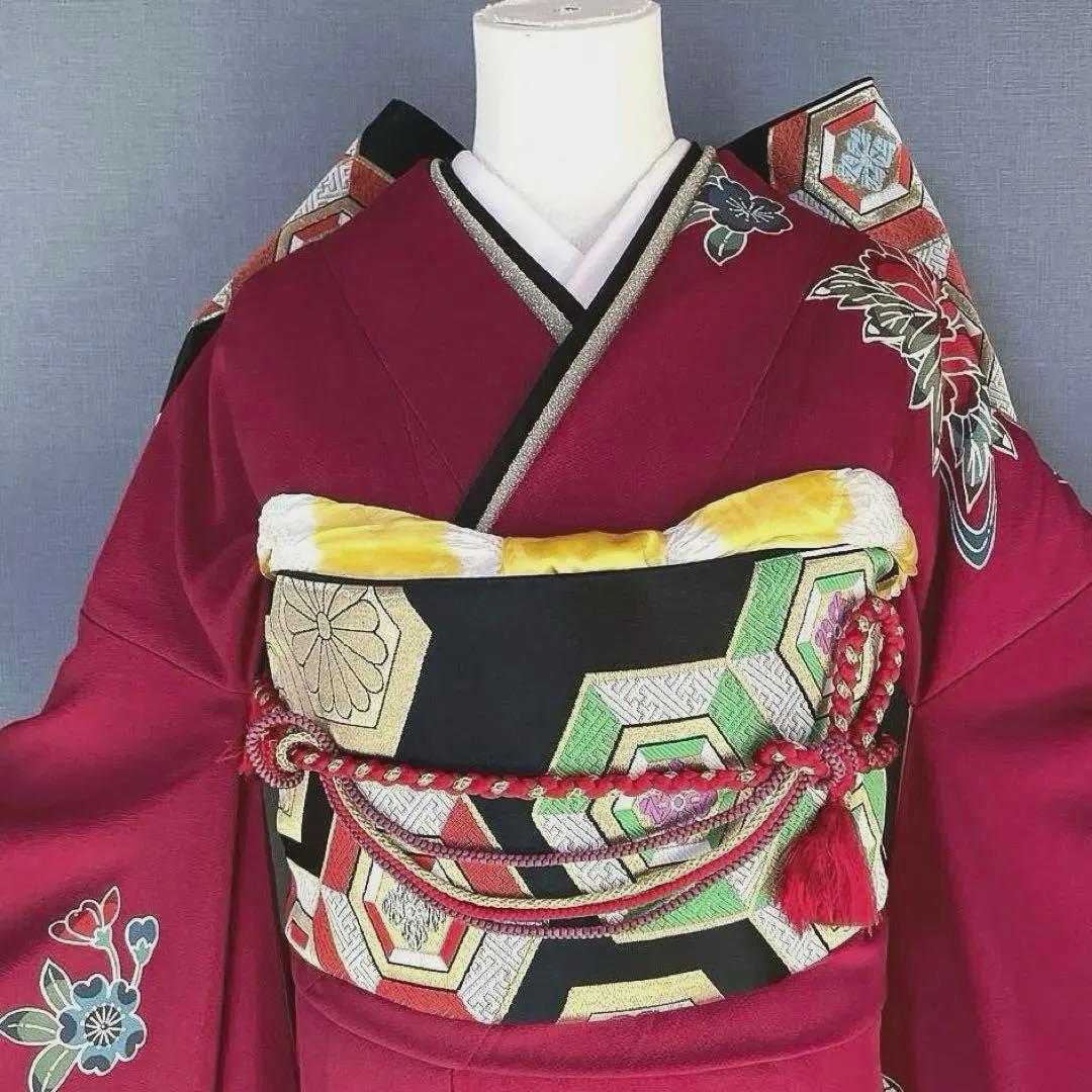 振袖フルセット 高身長 紅型 手描き友禅 成人式振袖 振袖 裄丈71 赤