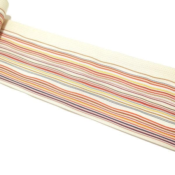 名古屋帯 八寸 本場筑前博多織 博多織 夏物 夏 よろけ縞 新古品 kp2111