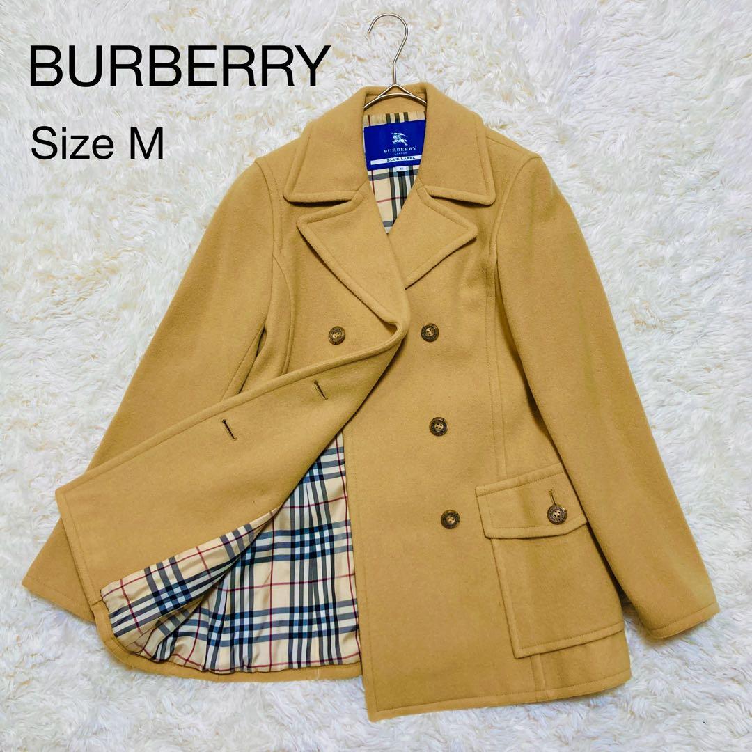 美品★バーバリー ウール ピーコート ダブルブレスト ノバチェック M BURBERRY BLACK LABEL（バーバリーブラックレーベル） ピーコート