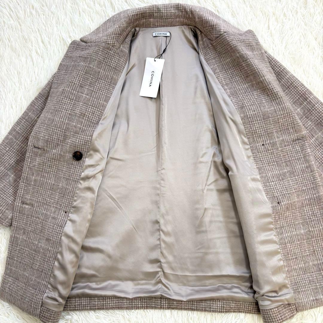 新品 COHINA コヒナ ミドル丈チェックコート F ウール混 ベージュ系
