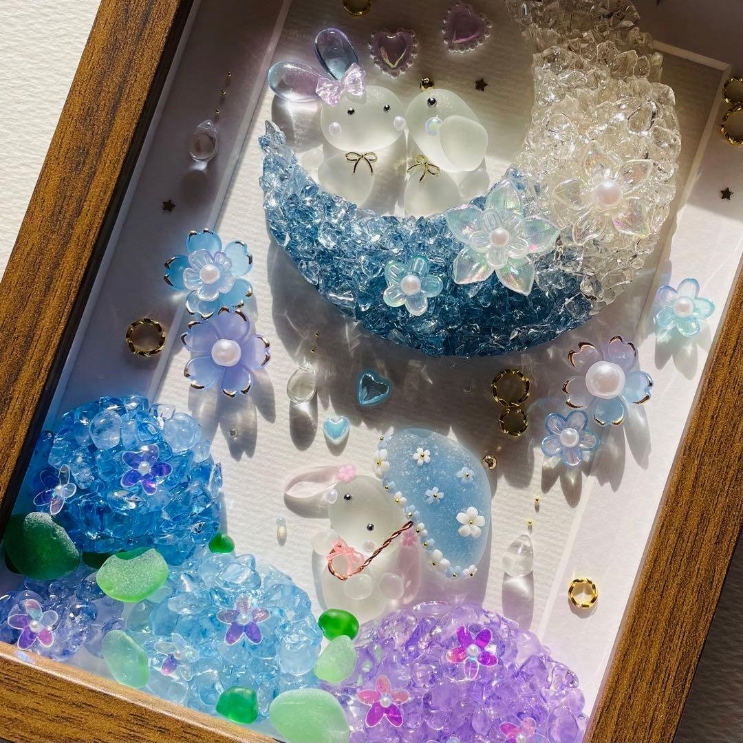 三日月ともこもこ紫陽花＊シーグラスアート 梅雨 三日月ともこもこ