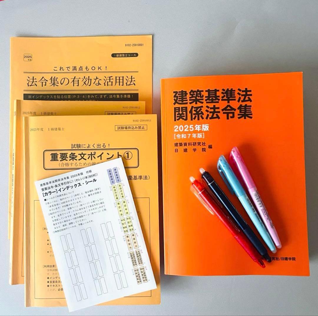 2025年 一級建築士用 法令集 日建学院 線・マーカー引き済 令和7年