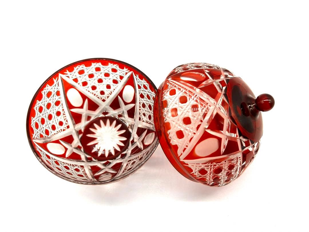 木村泰典 江戸切子 籠目紋 ボンボニエール 伝統工芸士 -436-