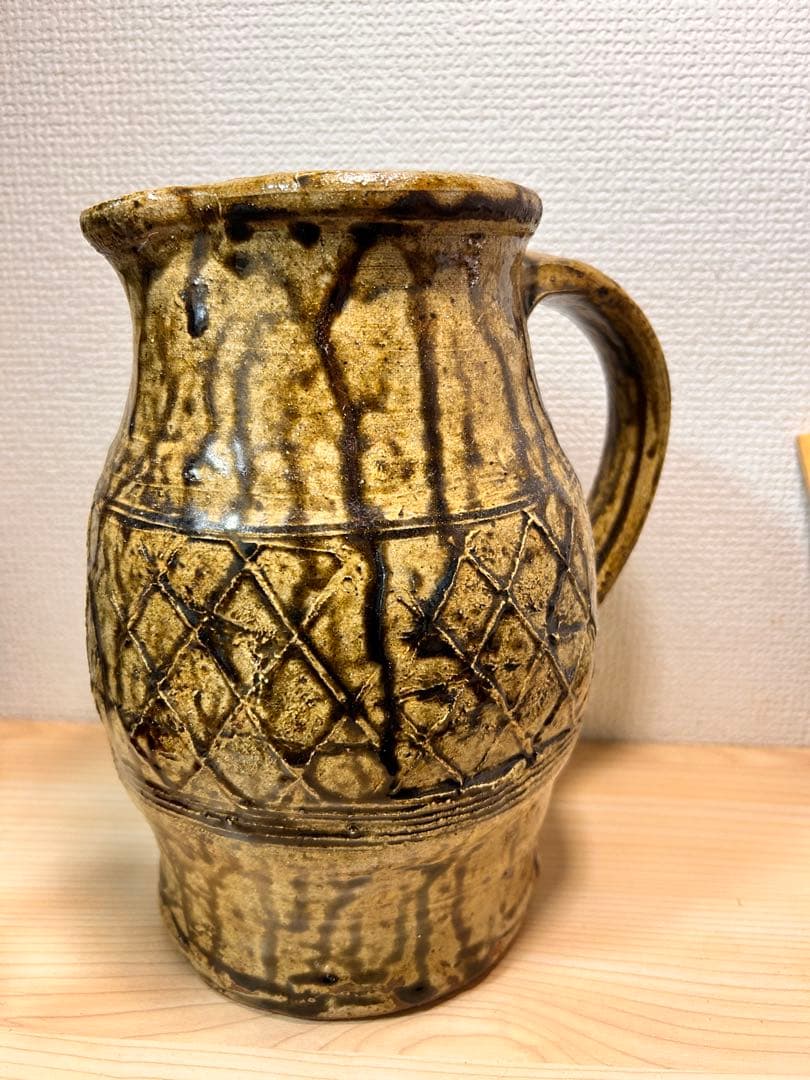飴釉貼付紋　ピッチャー　検）民藝　益子焼　濱田庄司　濱田篤哉　藤井佐知