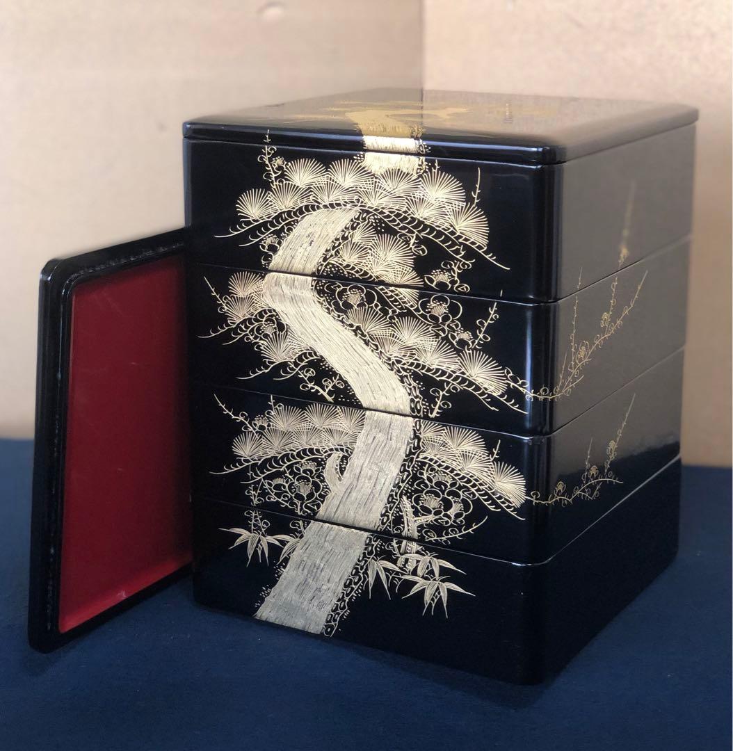 ❗️割引《R》黒内朱 沈金松竹梅 四段重 替蓋付 木箱　251117え2