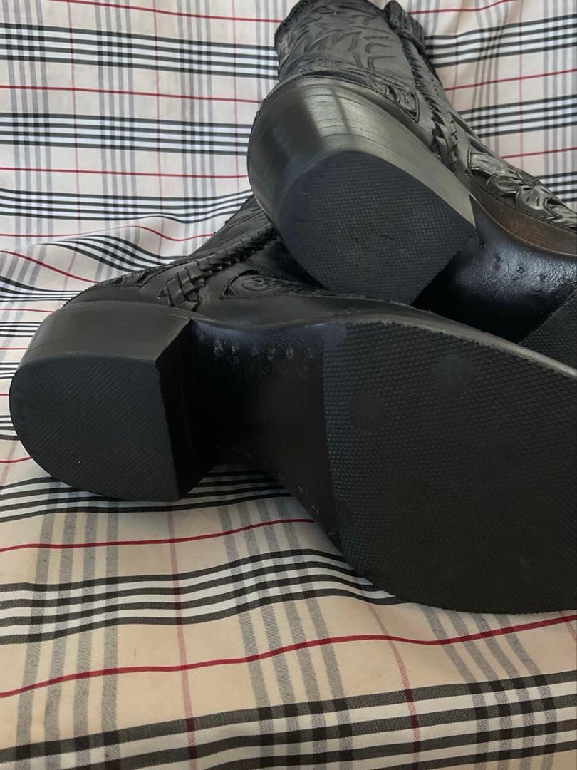 ブラック・エンボス　ウエスタンブーツ　　厚底　23.5cm　　　　　　1830