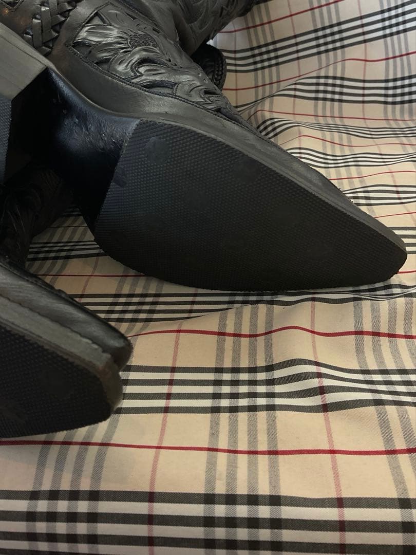 ブラック・エンボス　ウエスタンブーツ　　厚底　23.5cm　　　　　　1830