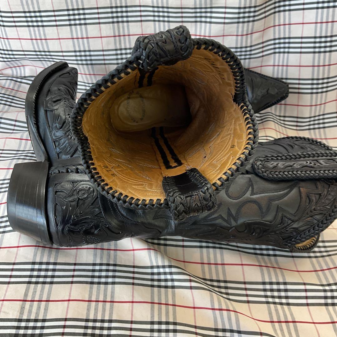 ブラック・エンボス　ウエスタンブーツ　　厚底　23.5cm　　　　　　1830