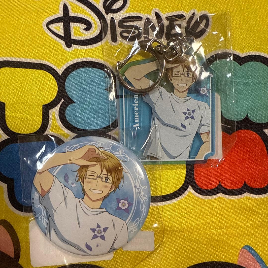 ヘタリア Webくじ 寝そべり アメリカ 缶バッジ アクリルキーホルダー