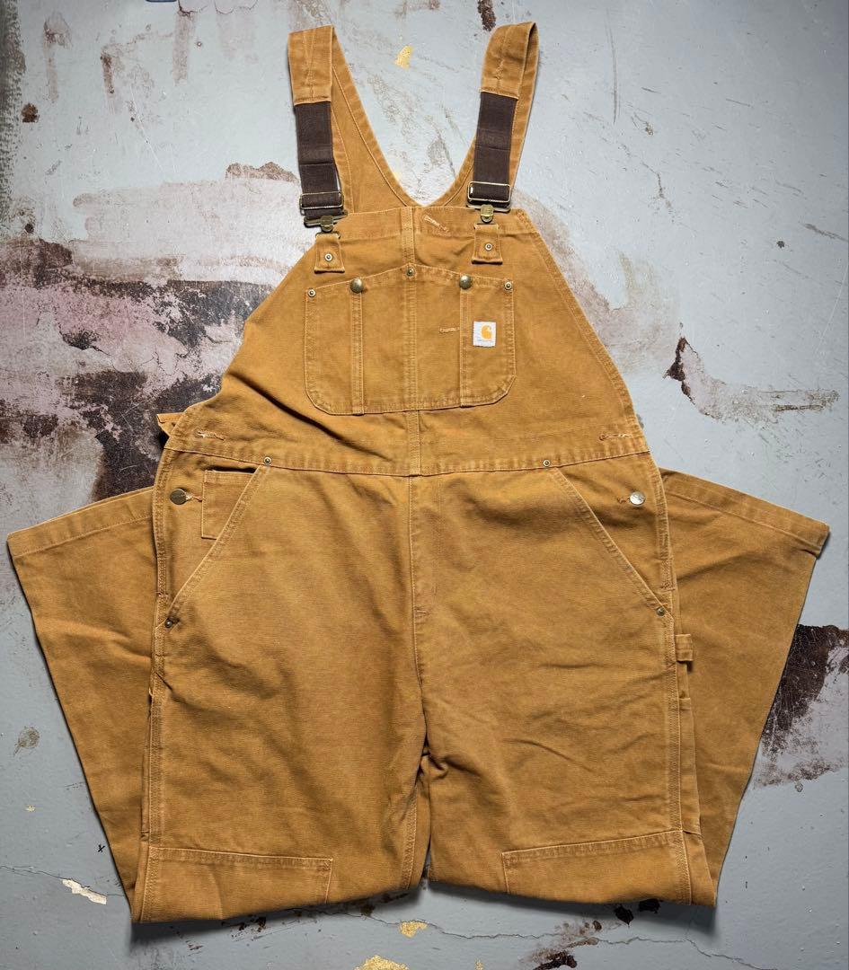 状態◎Carhartt オーバーオール ツナギ メキシコ製 ダッグ地 ダブルニー 00s メキシコ製 carharttカーハート ダメージ ダック地 ダブルニー