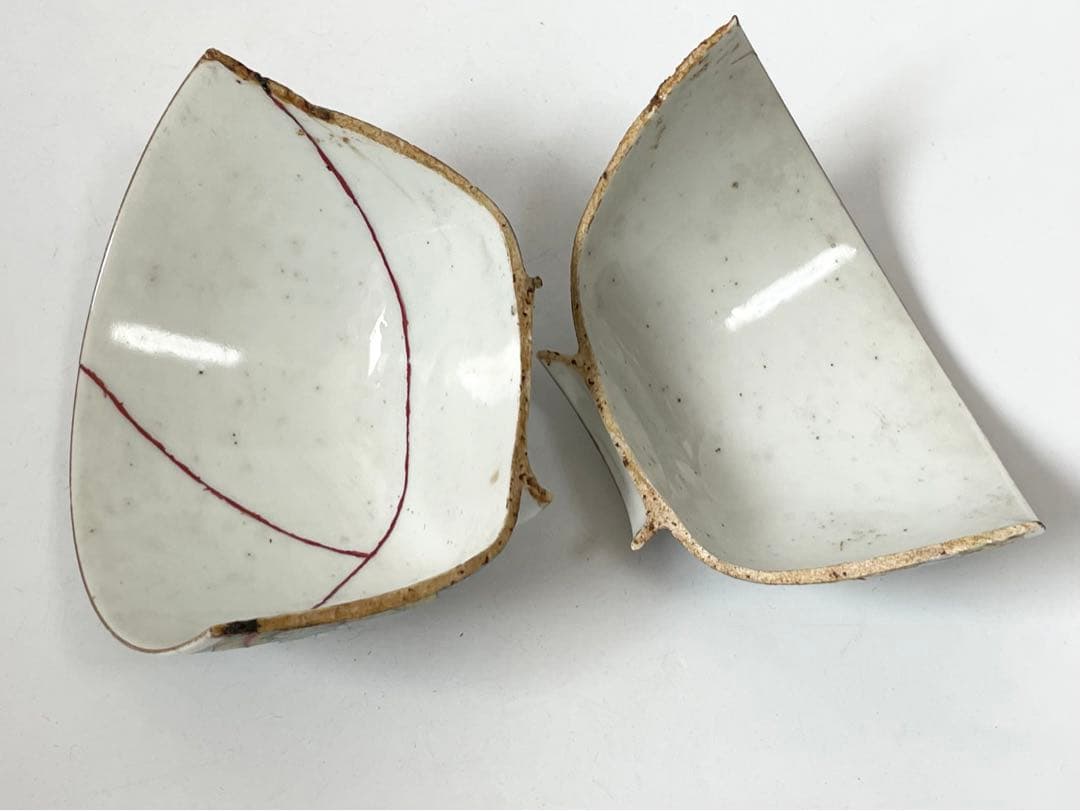 金継ぎ用 骨董 アンティーク 古伊万里 色絵 鯉 魚 お碗 茶碗 金繕い 金