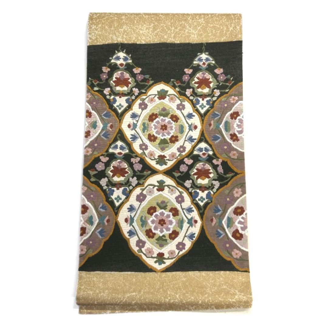 袋帯 華紋 絽刺し 唐花 唐草 氷割れ 金通し 着物 021a d - メルカリ