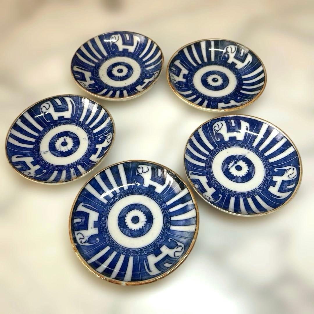 骨董 古伊万里 小皿 山仁製 サーカス象 図変わり印判 エラー 明治大正