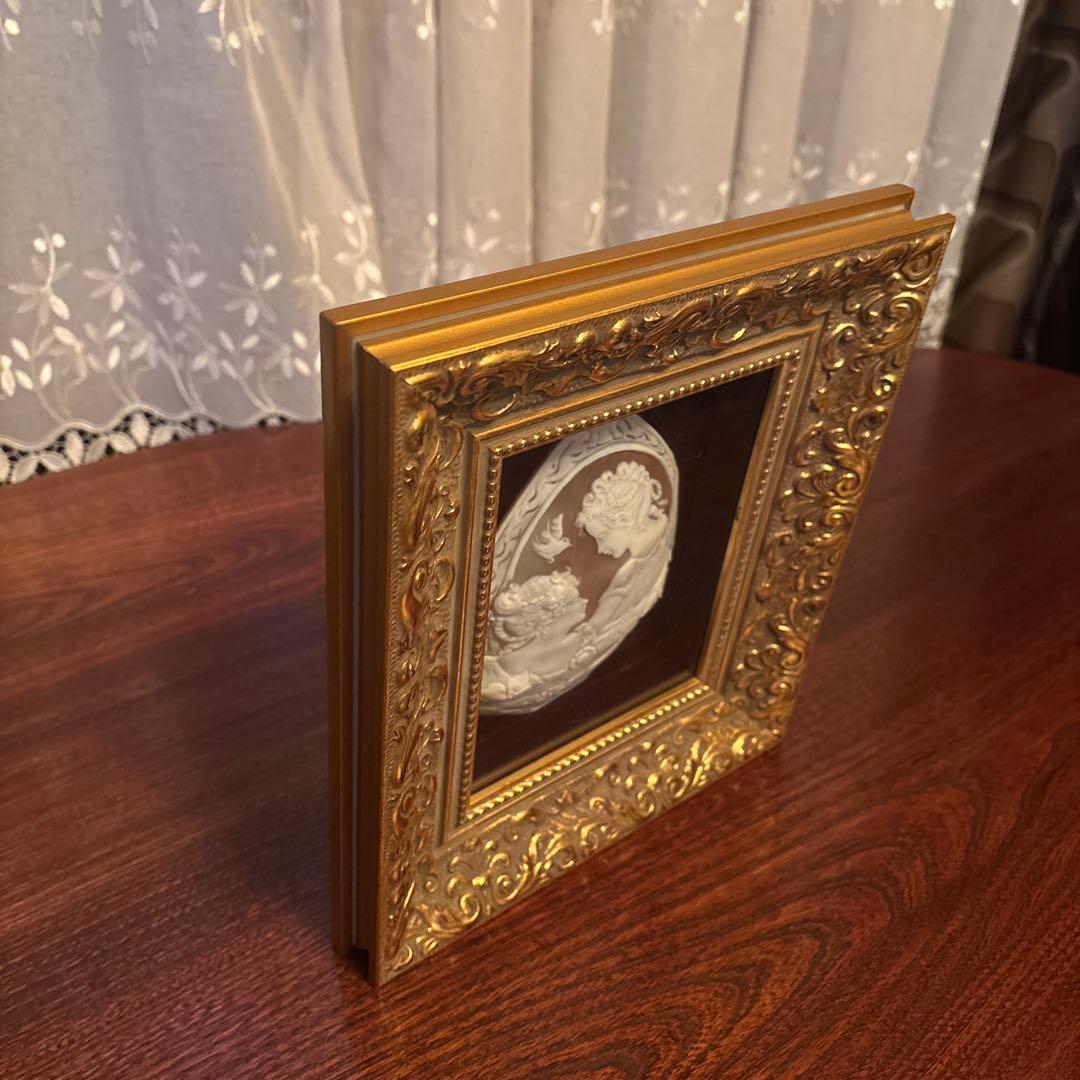 《美品》額装 カメオ 彫刻作品 伝統工芸品 額縁