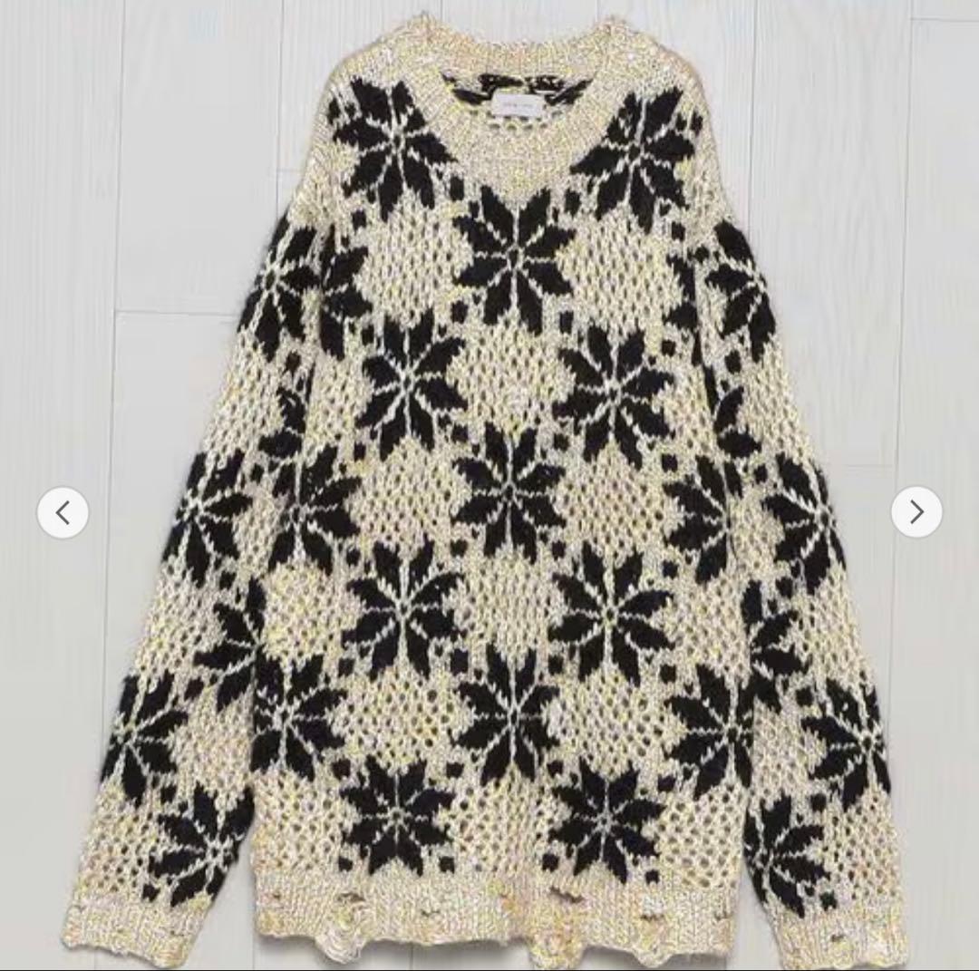 BED J.W FORD アイボリー/ブラック フラワーパターン ニット 2024AW】 BED J.W. FORD (ベッドフォード) 