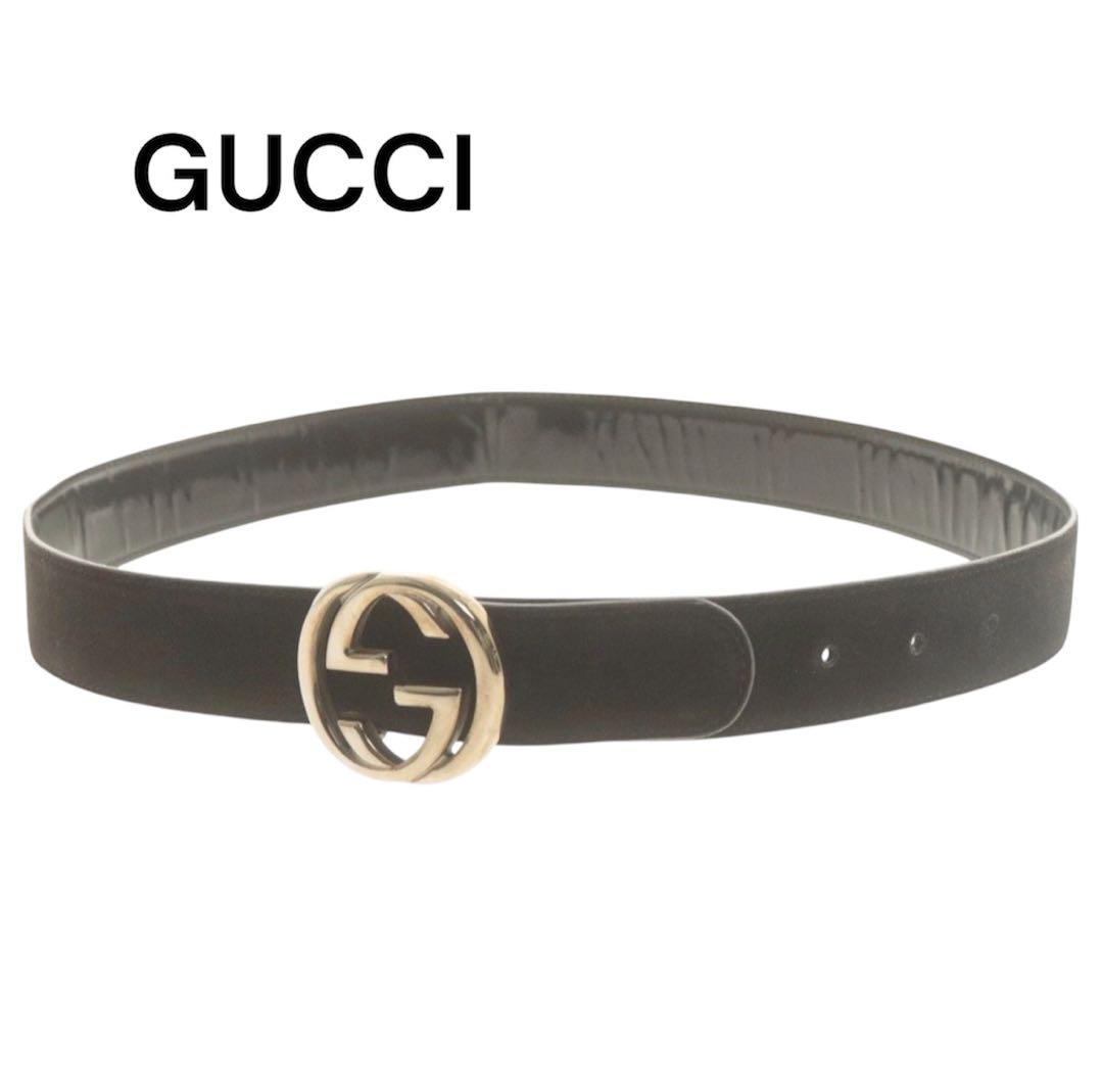 GUCCI ブラックレザーベルト GGロゴ - メルカリ