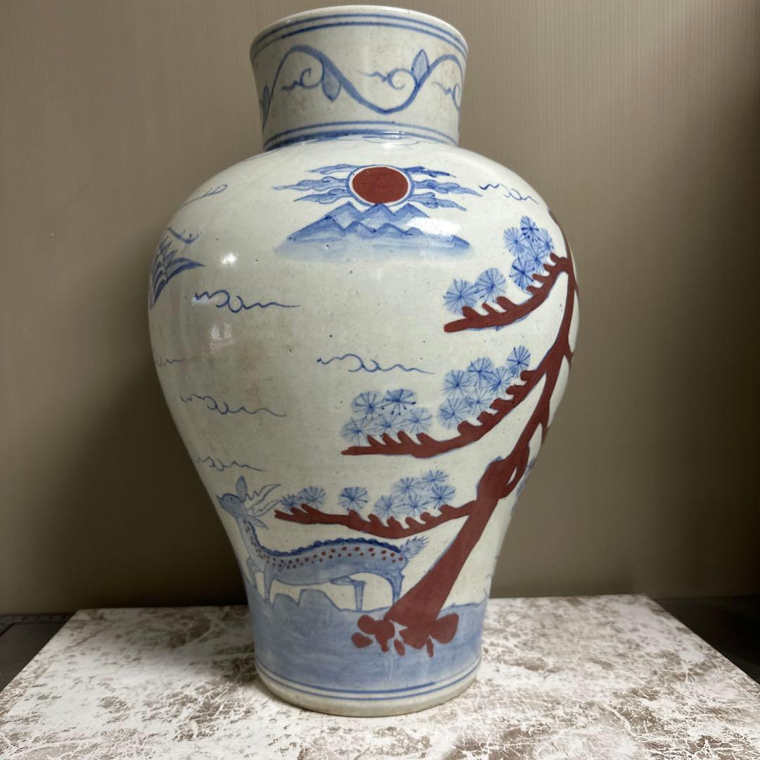 李朝、白磁、辰砂、鹿、鶴、亀図、大壺。 朝鮮美術 陶磁器 | 李朝白磁辰砂雲鶴文壺 | Gallery陽々youyou | 山梨県