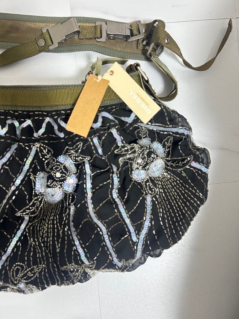 新品❗️00s y2k diesel ショルダーバッグ スタッズ ビーズ ラメ