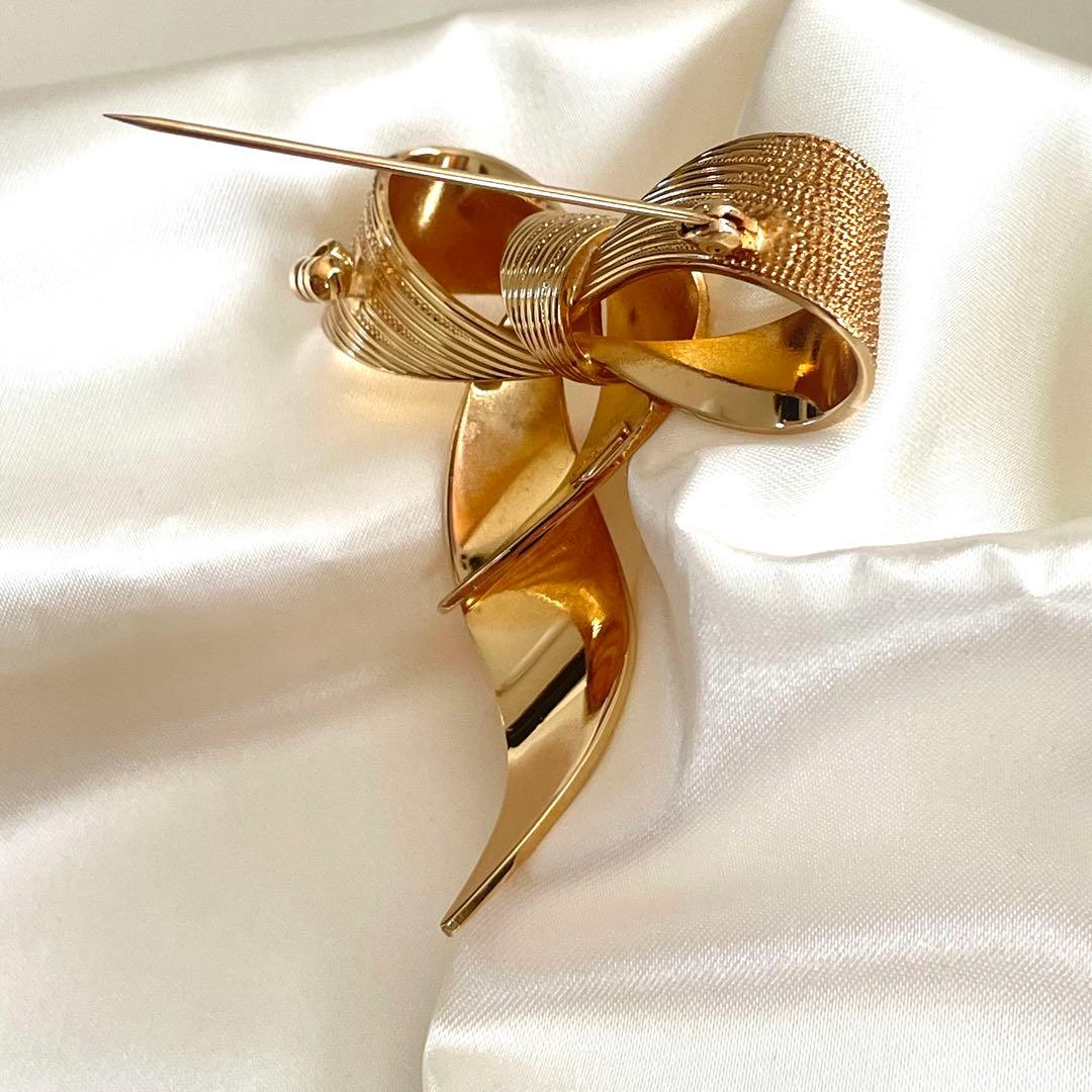 Christian Dior ブローチ リボン ゴールド 大ぶり ビンテージ