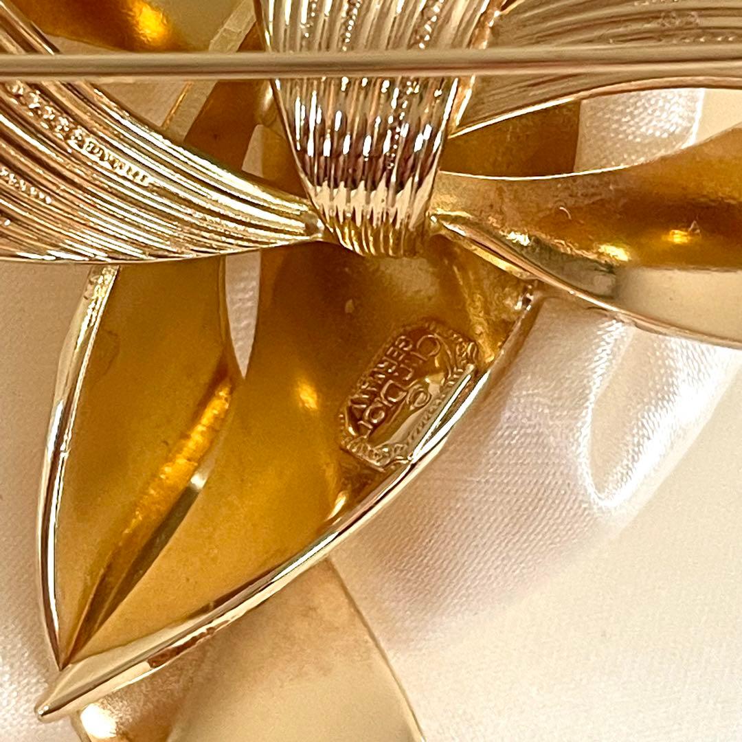 Christian Dior ブローチ リボン ゴールド 大ぶり ビンテージ