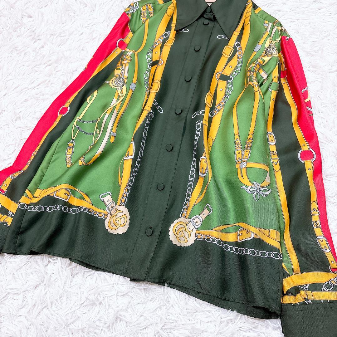 希少モデル【極美品】グッチ 総柄シルクシャツ GGマーモント 大きい