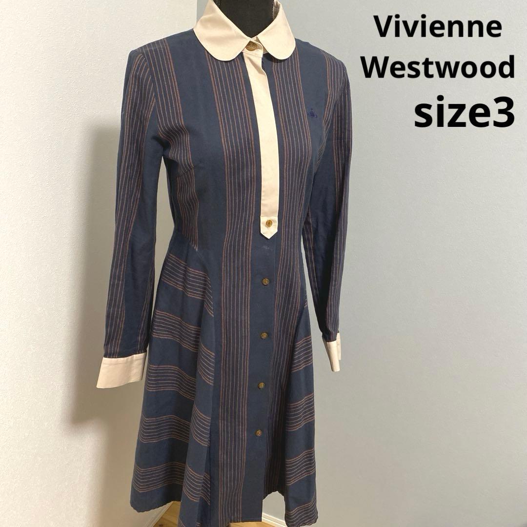 希少 ヴィヴィアンウエストウッド 丸襟シャツワンピース オーブ刺繍